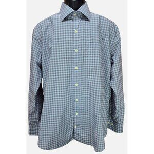 Peter Millar Mens Blue Check Long Sleeve Button-Down Shirt Large